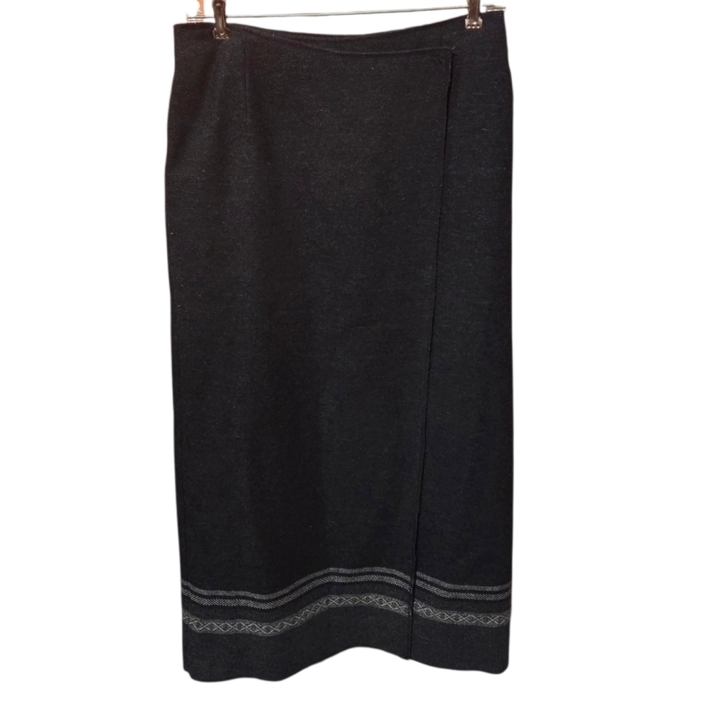 Eddie Bauer Vintage 90s Wool Blend Blanket Wrap Long Skirt Fair Isle Gray Sz 8